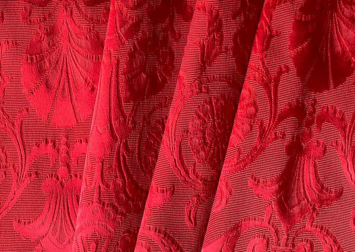 Valentine Red Acetate Blend Stretch Jacquard Damask