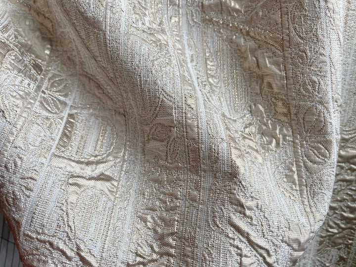 Washed Gold & Ivory Damask Polyester Blend Brocade