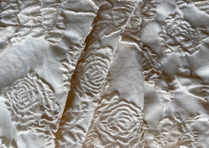 Gold Dusted Rose Blooms Stretch Polyester Blend Brocade