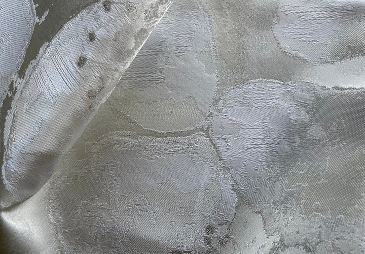 Moon Craters Cream, Silver & White Polyester Blend Jacquard Brocade