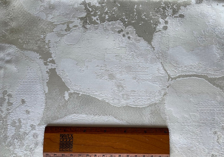 Moon Craters Cream, Silver & White Polyester Blend Jacquard Brocade