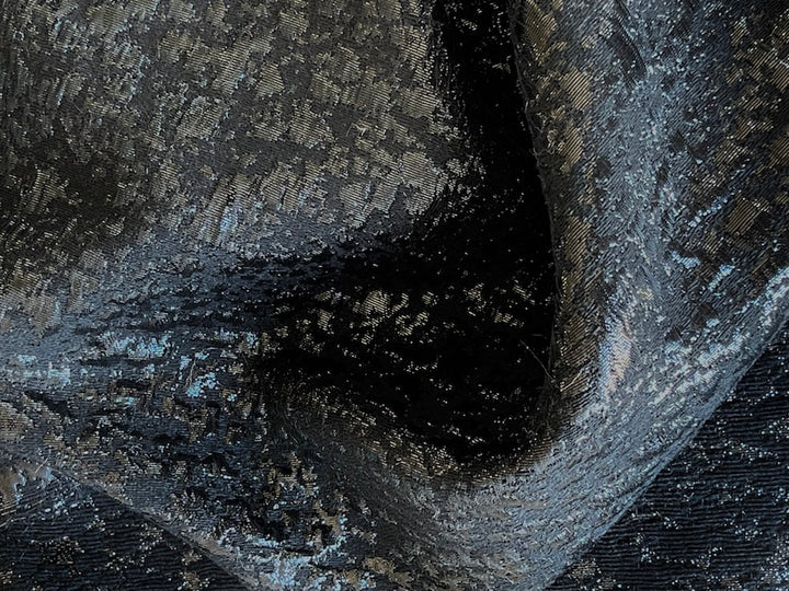 Elegant Animalistic Midnight Black Wool Blend Brocade (Made in Italy)