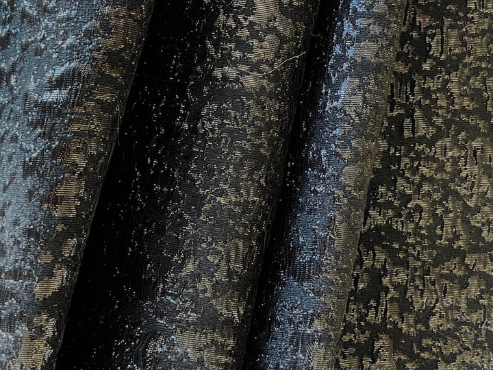 Elegant Animalistic Midnight Black Wool Blend Brocade (Made in Italy)