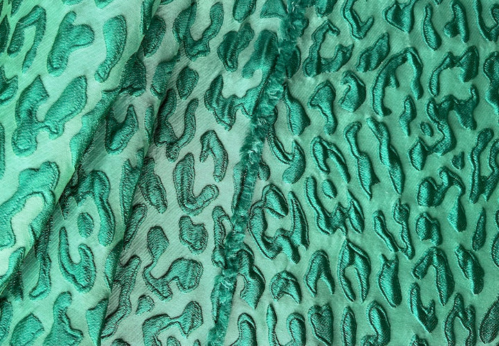 Elegant Juniper Green Leopard Silk Blend Brocade (Made in Italy)
