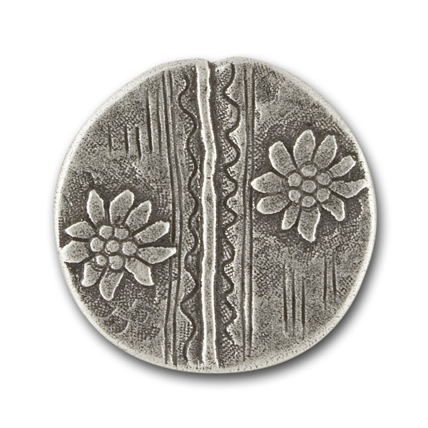 Floral Flat-Topped Silver Metal Button