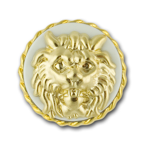 Lion's Head White & Gold Metal Button