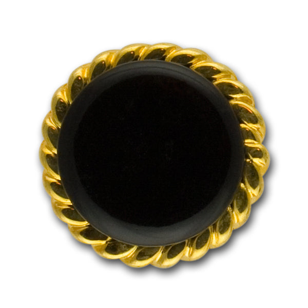 Flat-topped Glossy Black & Gold Metal Button