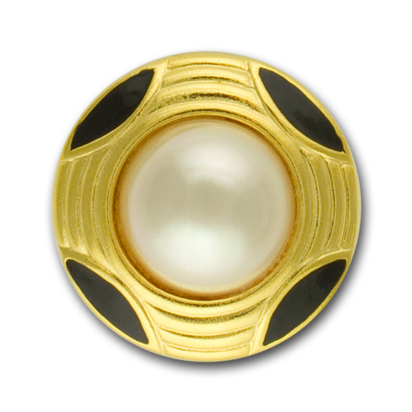 Domed Pearl & Gold Metal Button