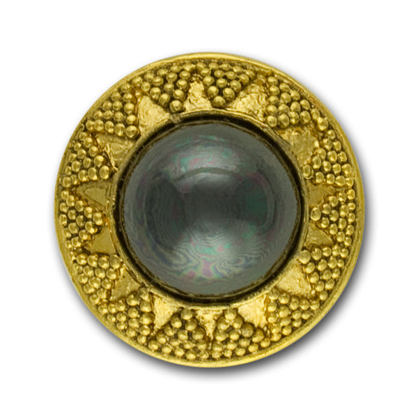 Domed Pearlized Grey & Gold Metal Button