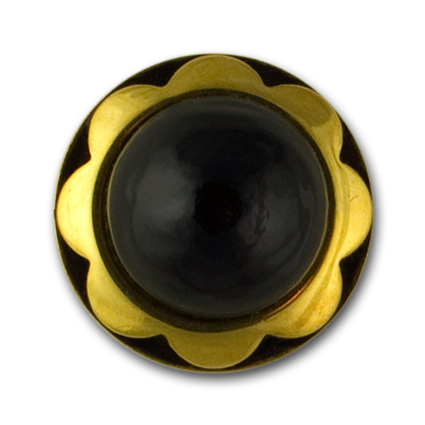 Floral Glossy Black & Gold Metal Button
