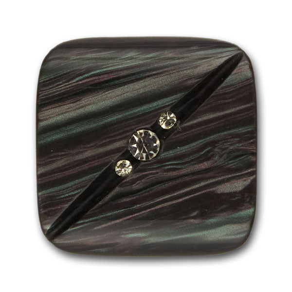 Square Pearlized Smoke & Rhinestone Plastic Button (Made in Italy)