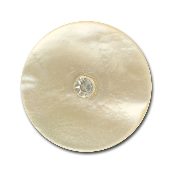 Pale Ivory & Clear Rhinestone Mother of Pearl Shell Button (Made in Spain)