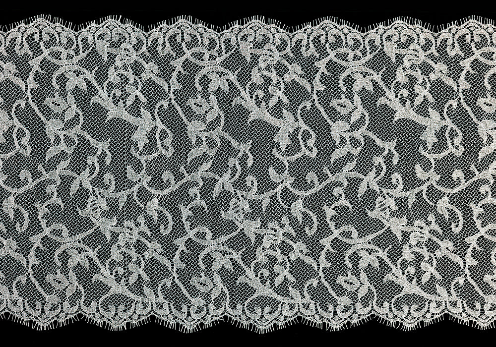 12" Bright Silver Vines Chantilly Lace (Made in France)