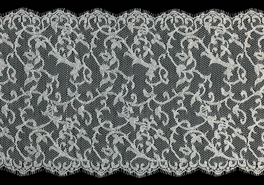 12" Bright Silver Vines Chantilly Lace (Made in France)