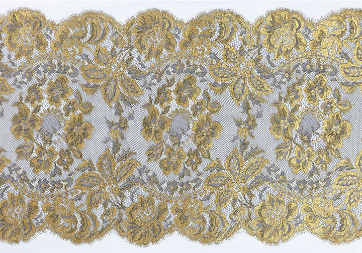 14" Black & Antique Gold Chantilly Lace (Made in France)