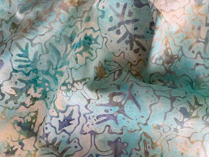 Subdued Aqua Foilage Cotton Batik