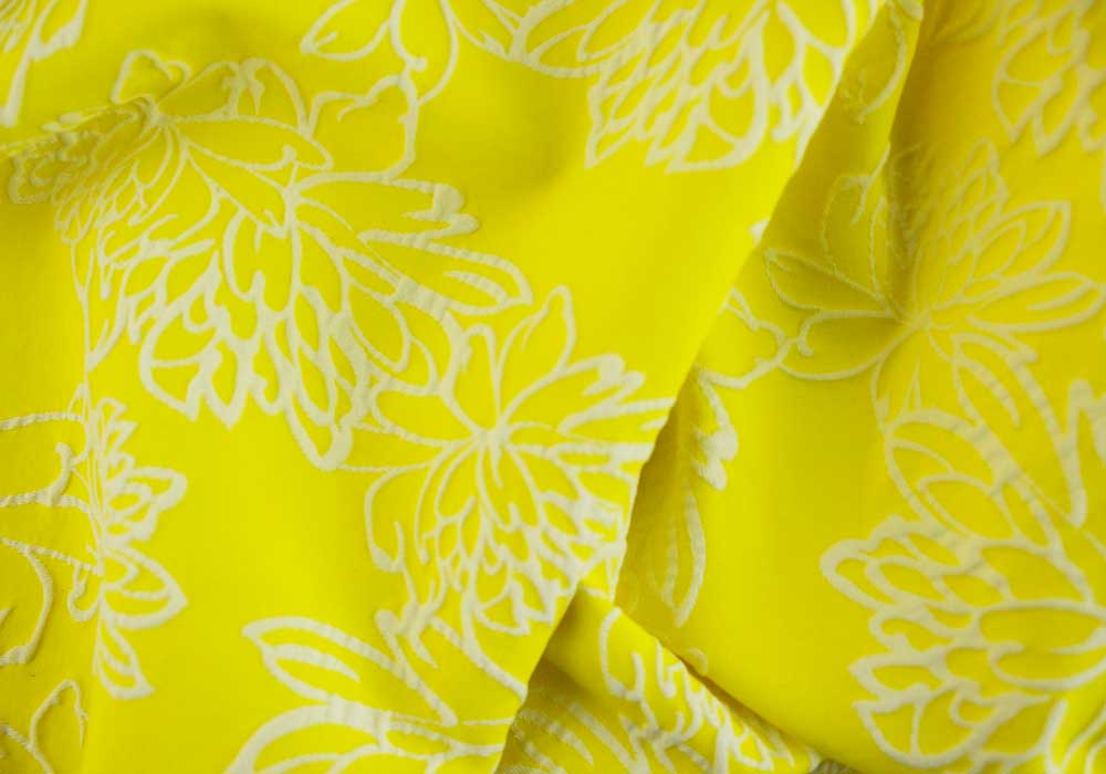 Lush Lemon Blossoms Cotton Cloqué Suiting (Made in France)