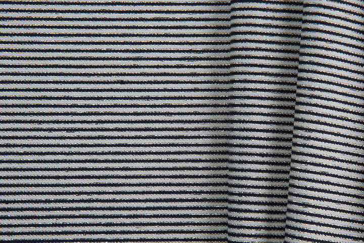 Striped Navy, Metallic Silver & White Cotton Blend Suiting (Made in Italy)