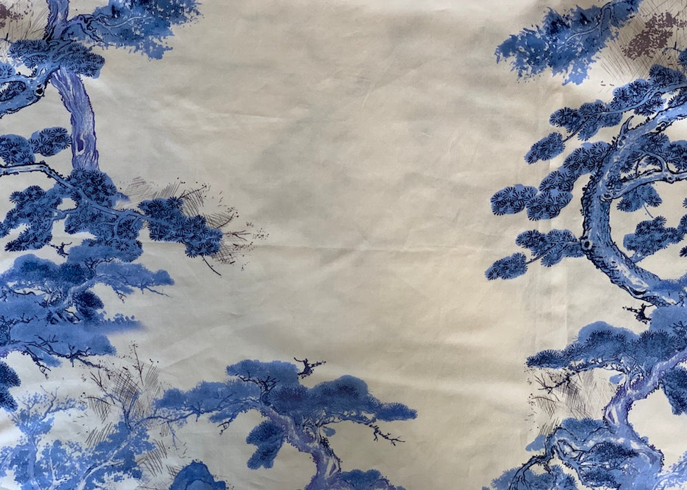 58" Panel - Cornflower Blush Floral Cotton Sateen (Made in Italy)