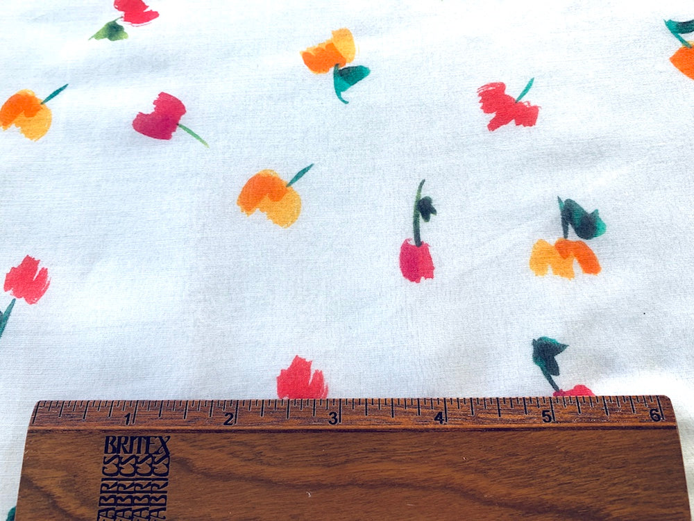 Tossed Painted Blossoms Cotton & Silk Voile (Made in Italy)