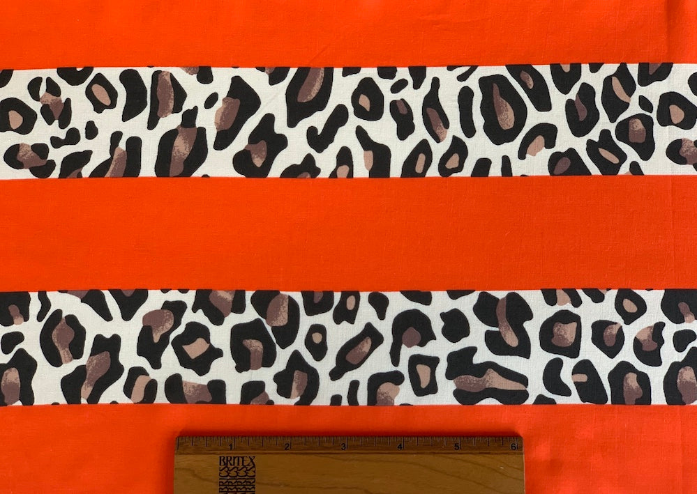 Leopard & Tangerine Striped Cotton Lawn (Made in Italy)