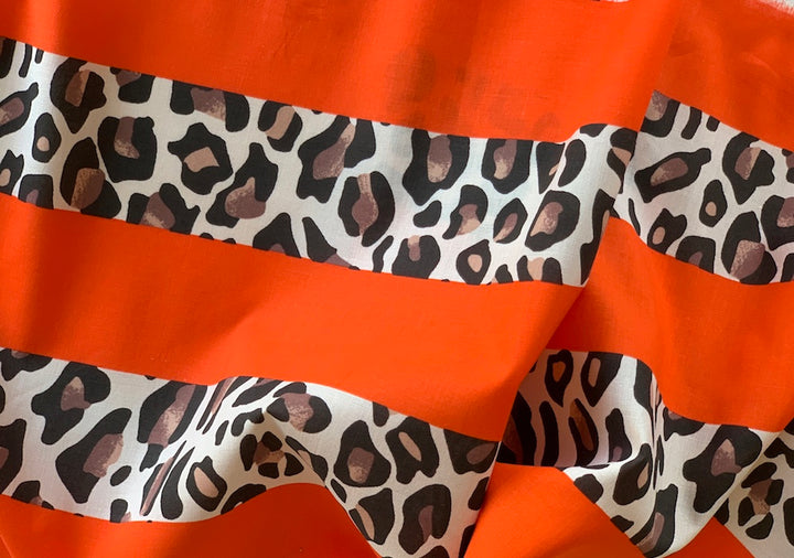 Leopard & Tangerine Striped Cotton Lawn (Made in Italy)