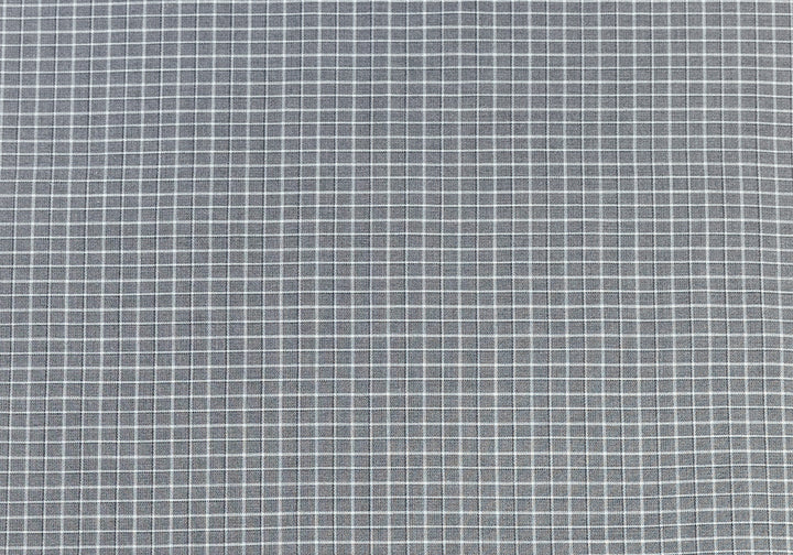 Designer Light Charcoal Windowpane Check Cotton Shirting (Made in Italy)
