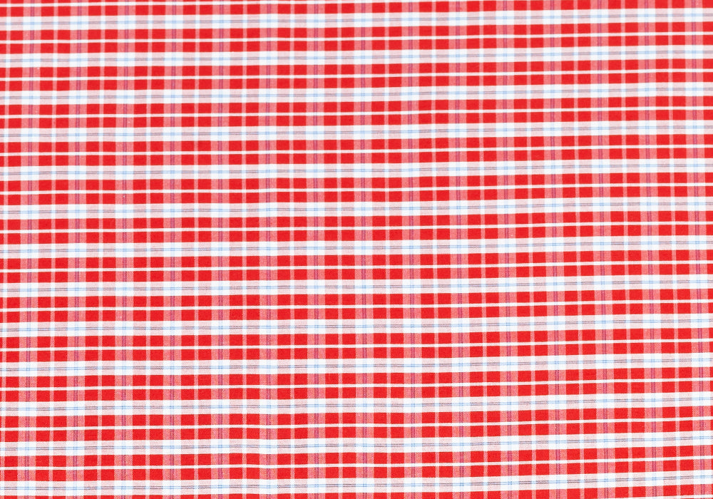 Designer 2-Ply Plaid Red, Blue, & White Cotton Shirting (Made in Italy)