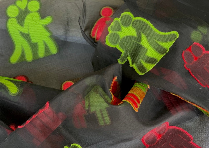 Parosh Loving Couples on Black Cotton & Polimide Organza  (Made in Italy)
