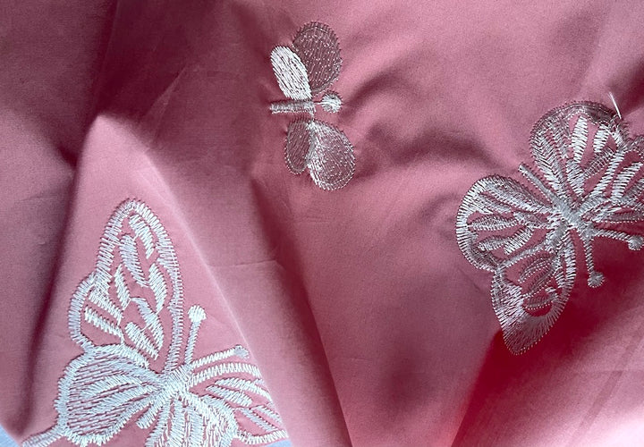 Rosy Mauve Butterfly Swarm Embroidered Cotton Poplin (Made in Italy)