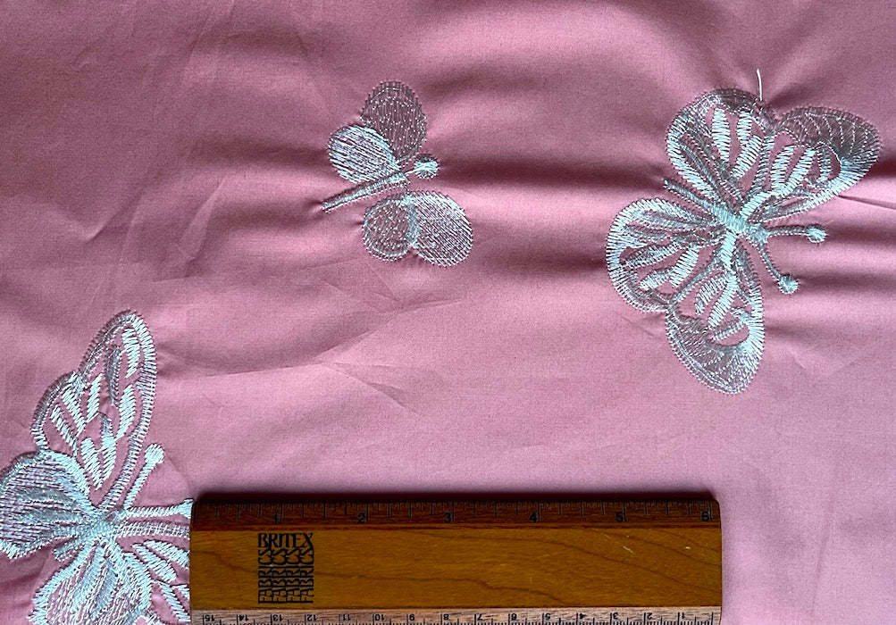 Rosy Mauve Butterfly Swarm Embroidered Cotton Poplin (Made in Italy)