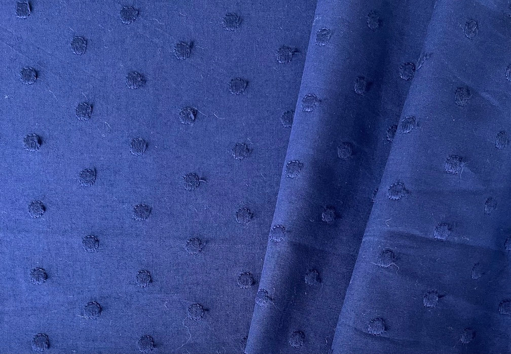 Inky Navy Dotted Embroidered Cotton Lawn (Made in Italy)