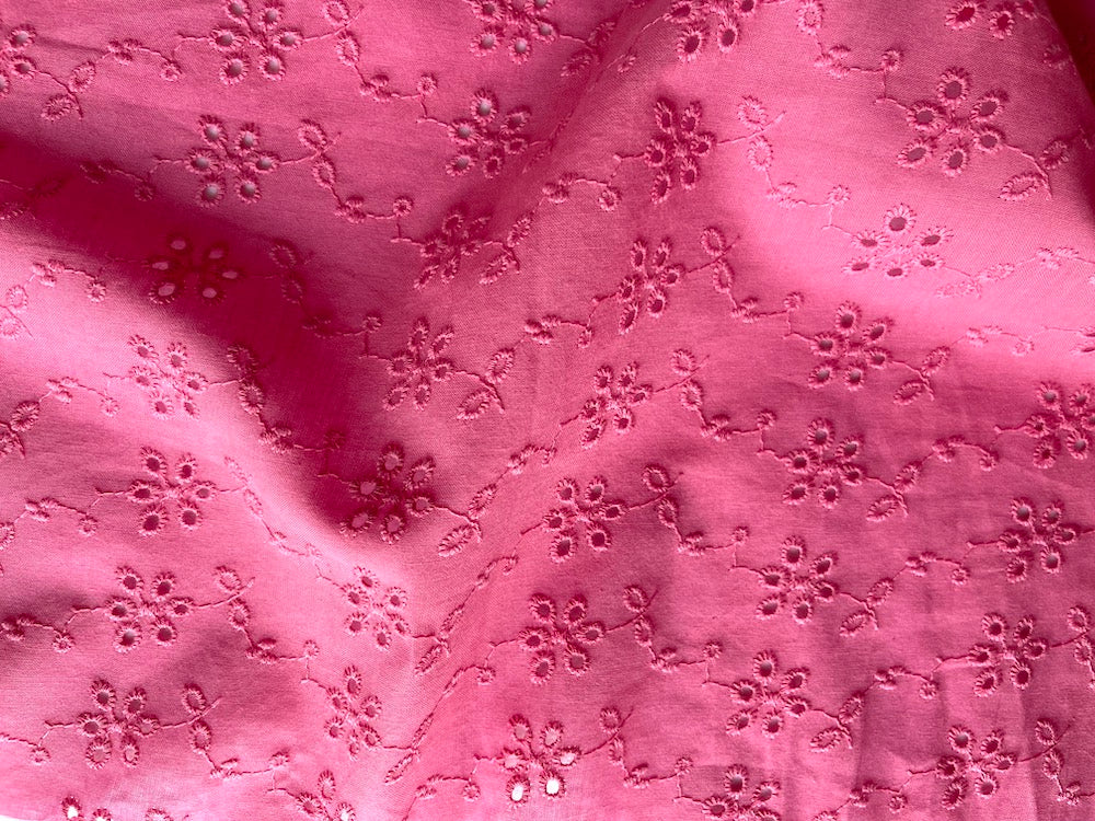 Cotton Fabric, Cheerful Bubblegum Pink Embroidered Eyelet Cotton Lawn Britex Fabrics Cotton Fabric, Cheerful Bubblegum Pink Embroidered Eyelet Cotton Lawn Britex Fabrics