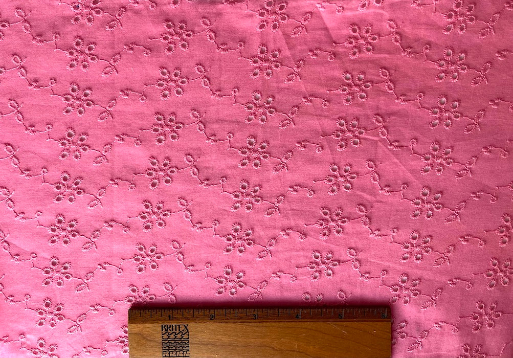 Cheerful Bubblegum Pink Embroidered Eyelet Cotton Lawn