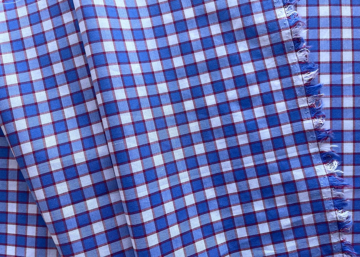 Vibrant Red, White & Bright Blue Plaid Check Cotton Shirting (Made in Italy)