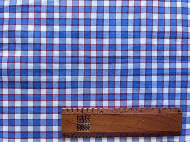 Vibrant Red, White & Bright Blue Plaid Check Cotton Shirting (Made in Italy)