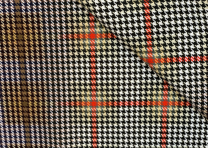 Chic Bronze Houndstooth Plaid Stretch Cotton Gabardine (Made in Italy)