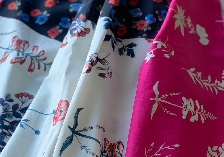 50" Panel - Red, Fuchsia & Blue Summery Floral Cotton Poplin (Made in Italy)
