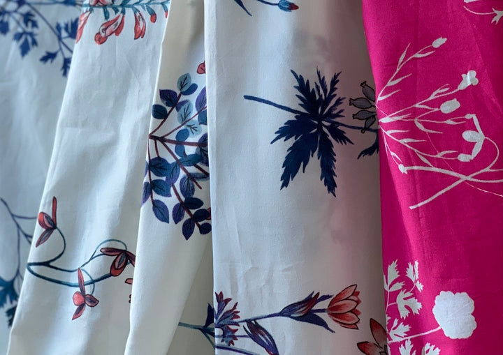 50" Panel - Red, Fuchsia & Blue Summery Floral Cotton Poplin (Made in Italy)