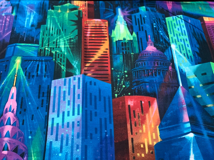 Majestically Playful NYC Skyscrapers Cotton Print