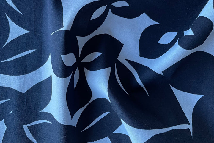 40" Panel Border Print - Midnight Navy Silhouetted Tropical Leaves Stretch Cotton Sateen