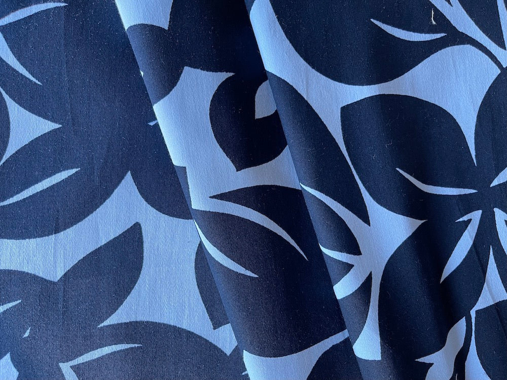 40" Panel Border Print - Midnight Navy Silhouetted Tropical Leaves Stretch Cotton Sateen