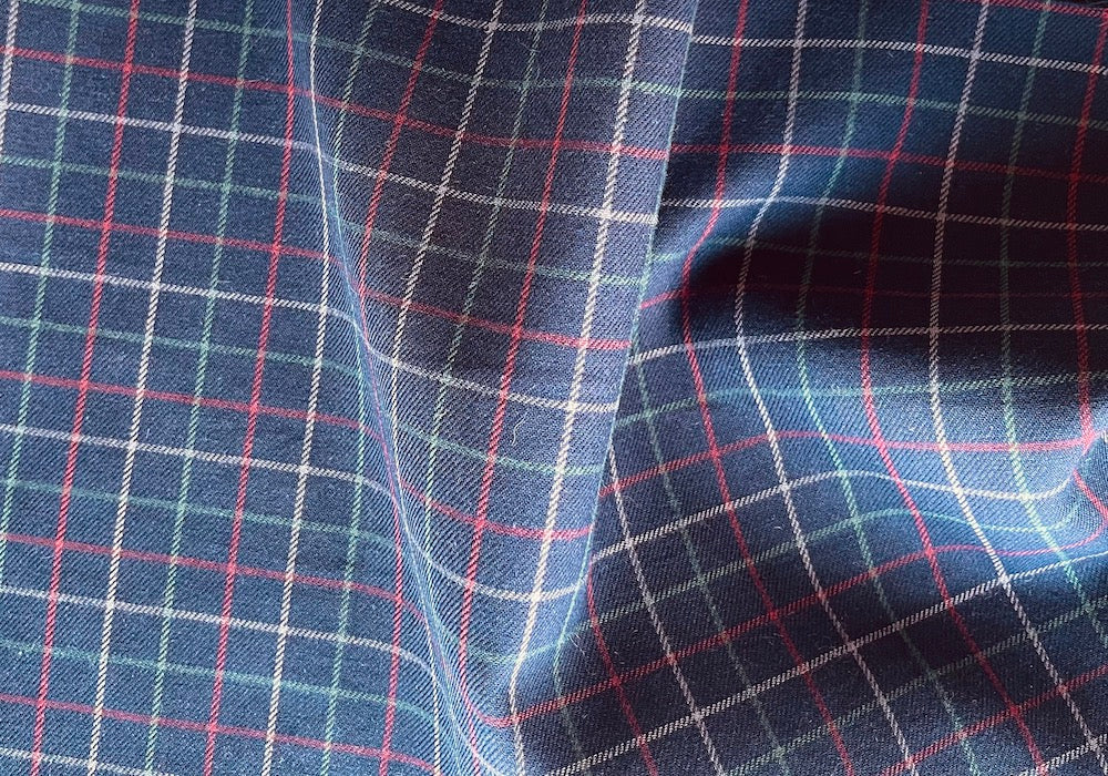 Cotton Fabric, Navy Blue Tattersall Plaid Cotton Flannel – Britex