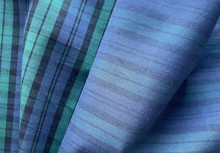 Funky Black Watch Plaid & Striped Cotton Poplin Shirting