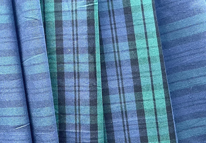 Funky Black Watch Plaid & Striped Cotton Poplin Shirting