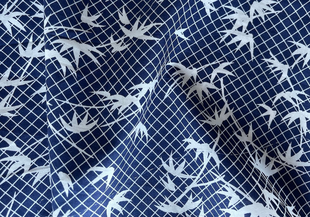 Navy Silhouetted Bamboo Leaves Cotton  (Made in Japan)