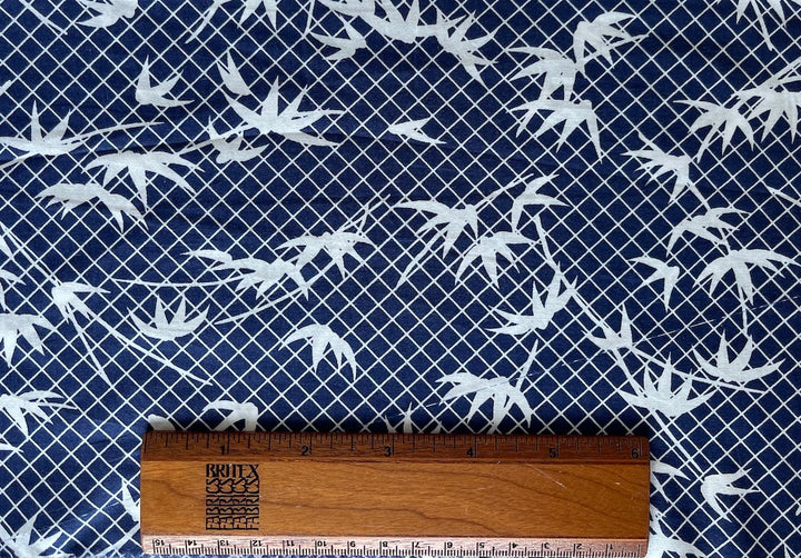 Navy Silhouetted Bamboo Leaves Cotton  (Made in Japan)