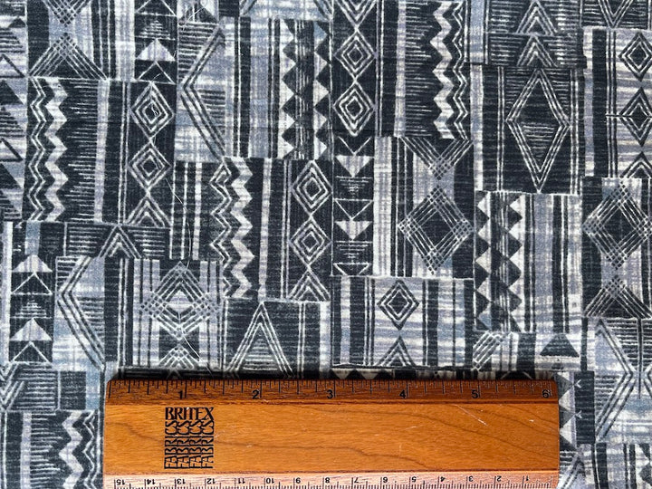 Monochromatic Scratch Art Style Geometric Cotton Lawn (Made in Japan)