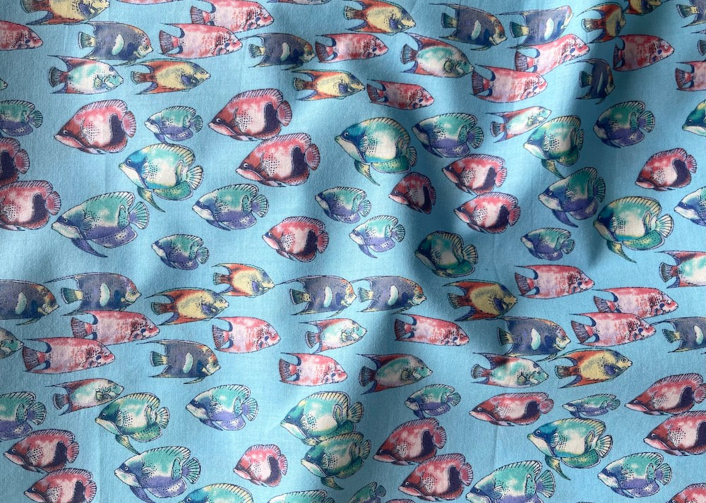 Underwater Tropical School 'O Fish Cotton Lawn (Made in Japan)