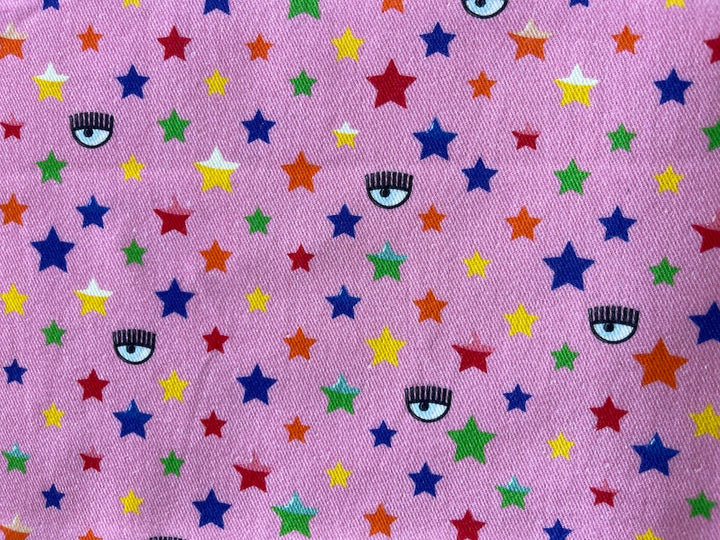 Chiara Ferragni Peppermint Stars & Eyes Stretch Cotton Denim Twill (Made in Italy)